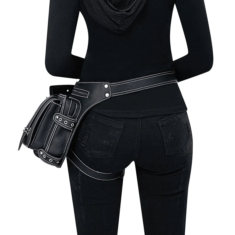 Steampunk Rock Waist Leg Hip Belt Bag Women Chain Rivet Messenger