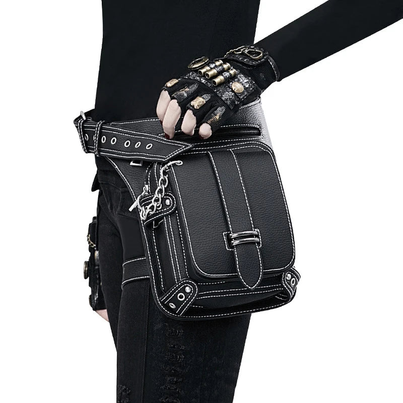 Steampunk Rock Waist Leg Hip Belt Bag Women Chain Rivet Messenger