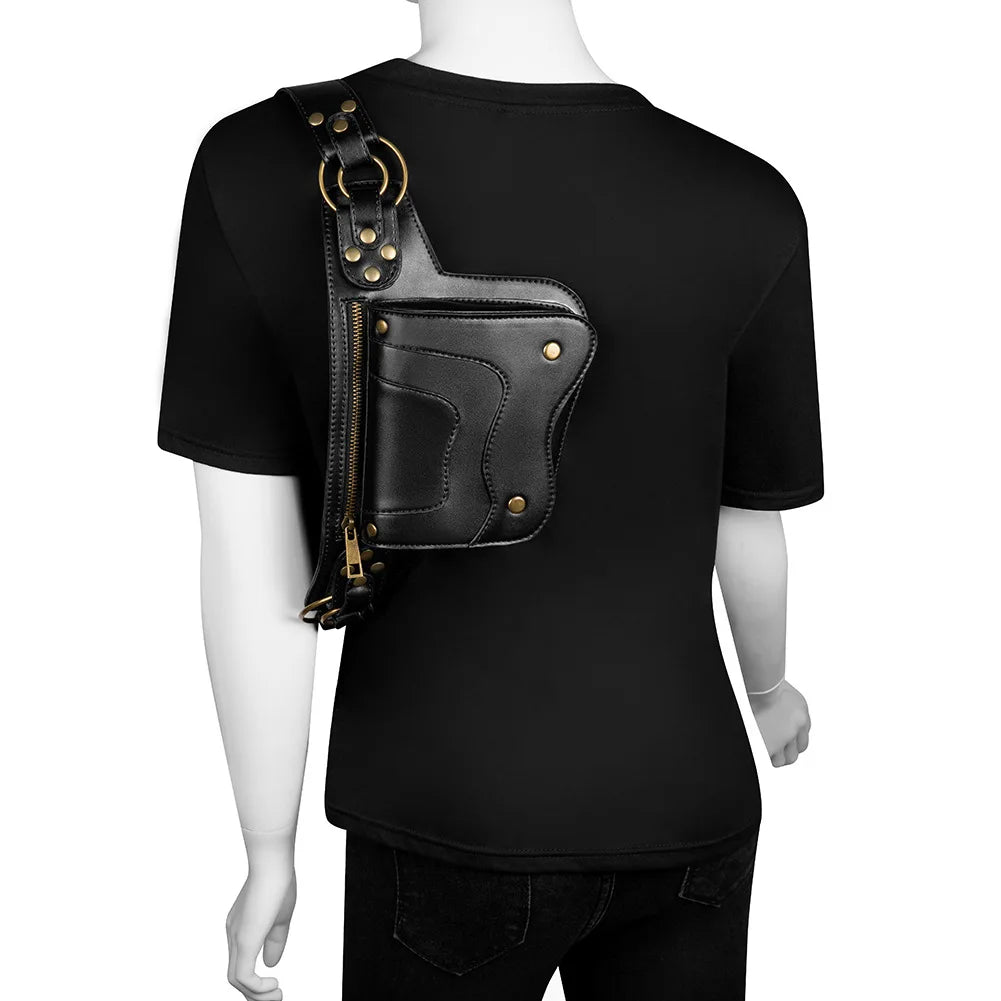 Steampunk Motorcycle Men's Chest Bag Outdoor Leisure Mobile Phone Pocket Waist B