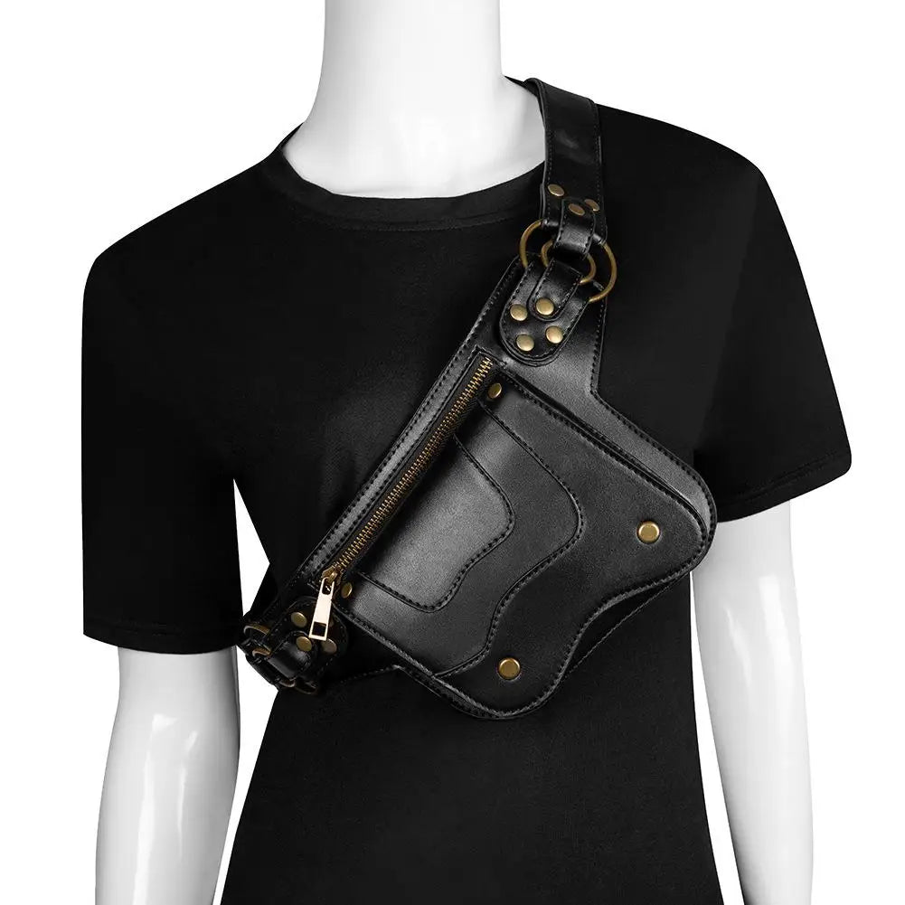 Steampunk Motorcycle Men's Chest Bag Outdoor Leisure Mobile Phone Pocket Waist B