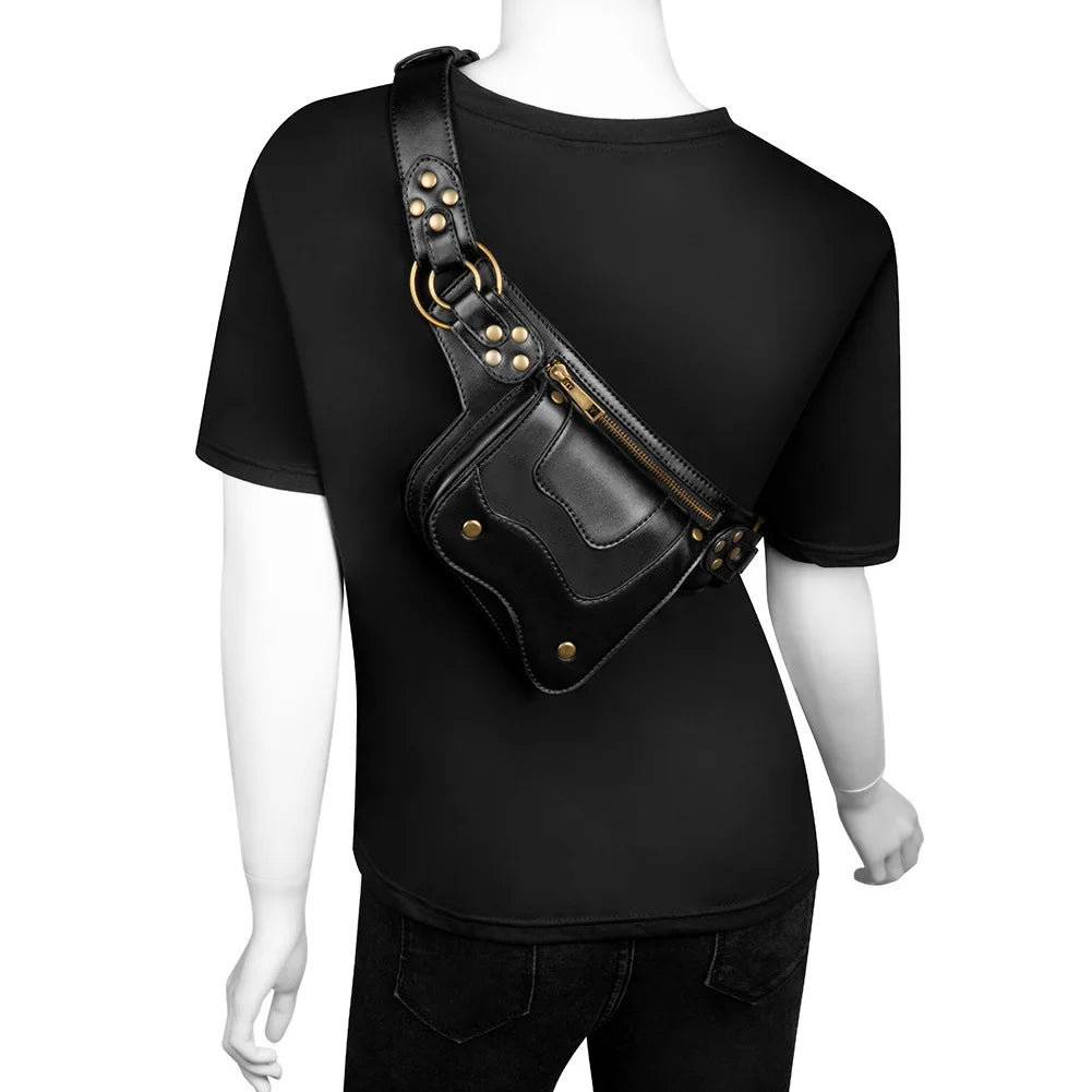 Steampunk Motorcycle Men's Chest Bag Outdoor Leisure Mobile Phone Pocket Waist B
