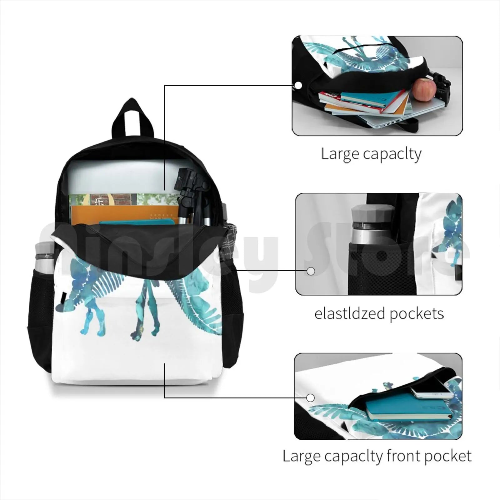 Stegosaurus Skeleton Hiking Backpack Waterproof Travel Dinosaur