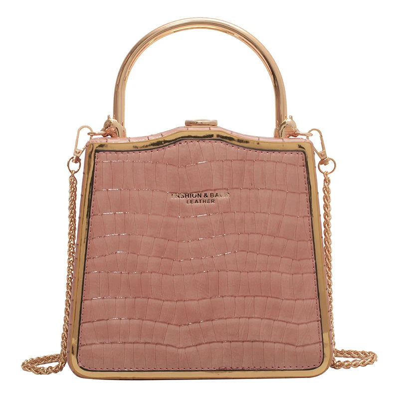 Stone Box Bags Metal Short Handle Women Handbag Shoulder
