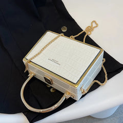 Stone Box Bags Metal Handle Women Handbag Shoulder Messenger Bag