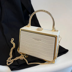 Stone Box Bags Metal Handle Women Handbag Shoulder Messenger Bag