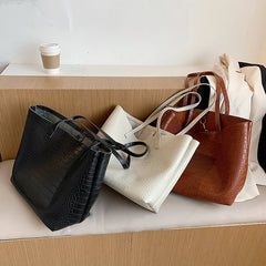 Stone Grain PU Leather Handbags Large Capacity Shoulder Bags for Ladies