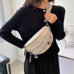 Stone Pattern Chain Waist Bags Women's Leather Fanny Pack