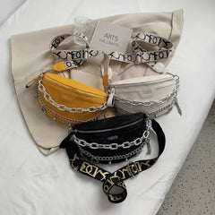 Stone Pattern Chain Waist Bags Women's Leather Fanny Pack