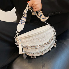 Stone Pattern Chain Waist Bags Women's Leather Fanny Pack