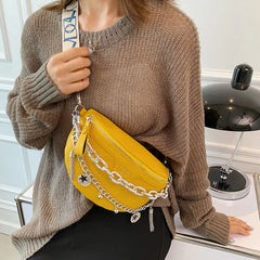 Stone Pattern Chain Waist Bags Women's Leather Fanny Pack