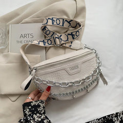 Stone Pattern Chain Waist Bags Women's Leather Fanny Pack