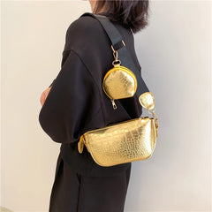 Stone Pattern Crossbody Bag Women Shoulder Bag PU Leather Handbag 2-Piece Set