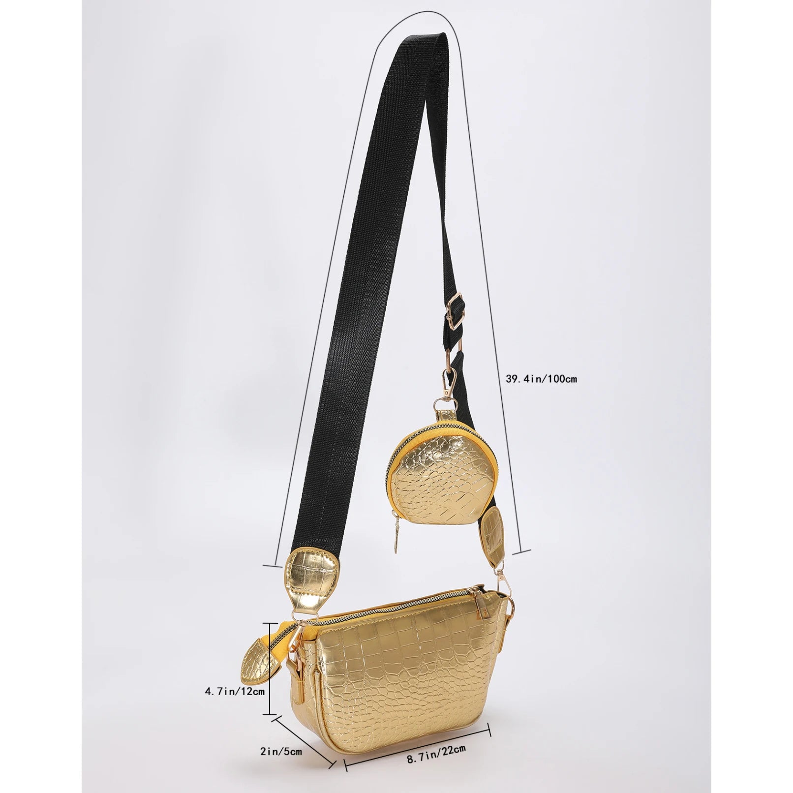 Stone Pattern Crossbody Bag Women Shoulder Bag PU Leather Handbag 2-Piece Set