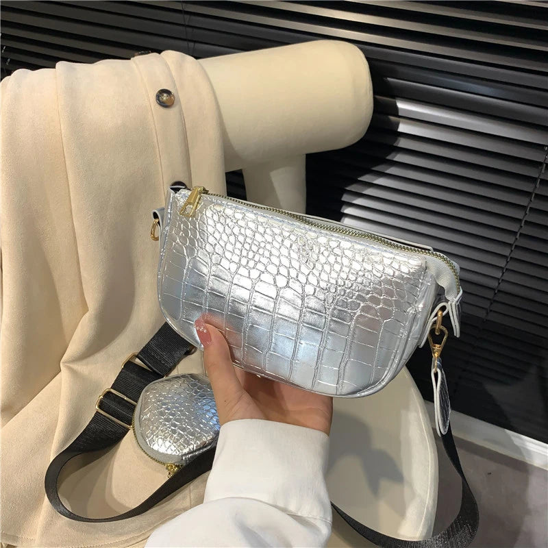 Stone Pattern Crossbody Bag Women Shoulder Bag PU Leather Handbag 2-Piece Set