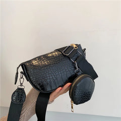 Stone Pattern Crossbody Bag Women Shoulder Bag PU Leather Handbag 2-Piece Set