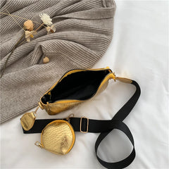 Stone Pattern Crossbody Bag Women Shoulder Bag PU Leather Handbag 2-Piece Set