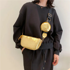 Stone Pattern Crossbody Bag Women Shoulder Bag PU Leather Handbag 2-Piece Set