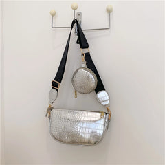 Stone Pattern Crossbody Bag Women Shoulder Bag PU Leather Handbag 2-Piece Set