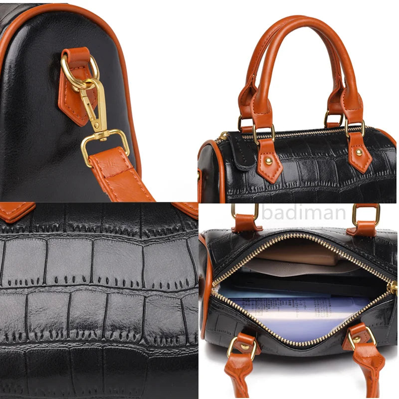 Vintage Stone Pattern Leather Handbag Women's Shoulder Messenger Bag