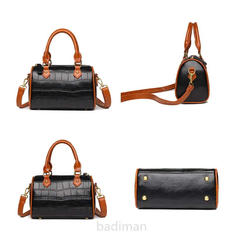 Vintage Stone Pattern Leather Handbag Women's Shoulder Messenger Bag
