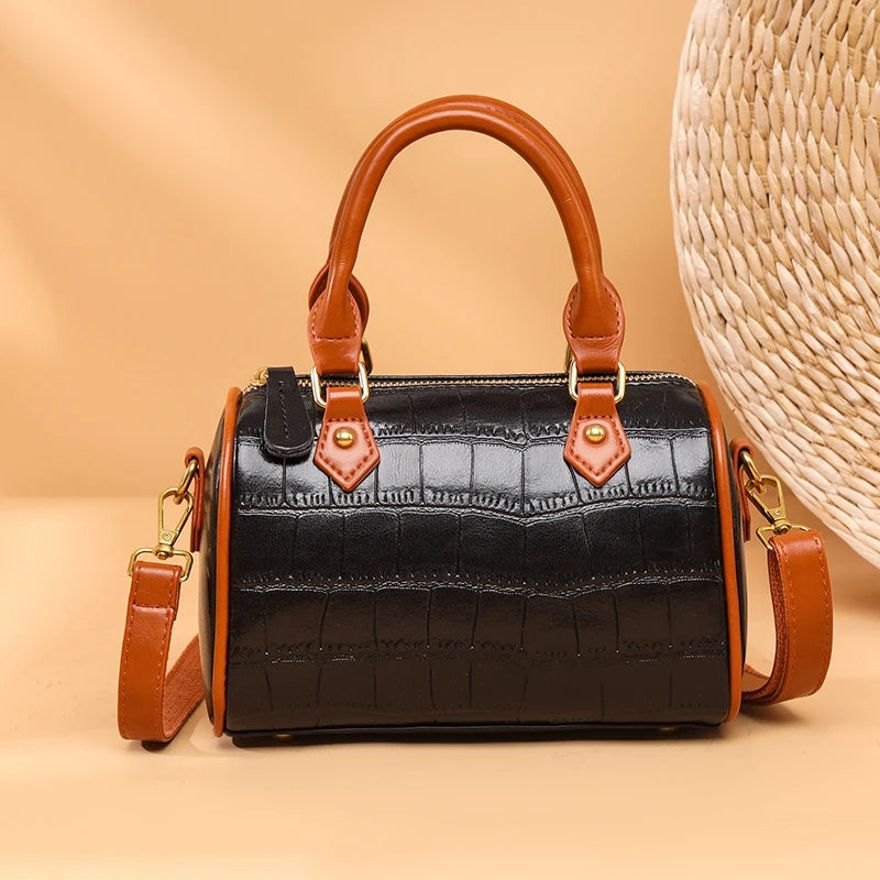 Vintage Stone Pattern Leather Handbag Women's Shoulder Messenger Bag