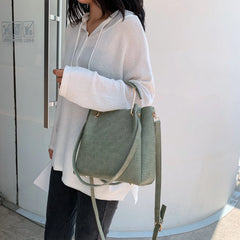 Stone Pattern PU Leather Bucket Bag