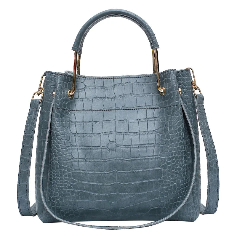 Stone Pattern PU Leather Bucket Bag