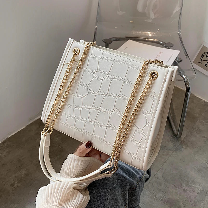 Stone Pattern PU Leather Shoulder Bags For Women Chains Crossbody Bag