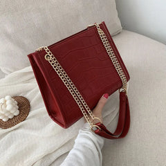 Stone Pattern PU Leather Shoulder Bags For Women Chains Crossbody Bag