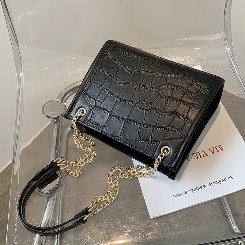 Stone Pattern PU Leather Shoulder Bags For Women Chains Crossbody Bag