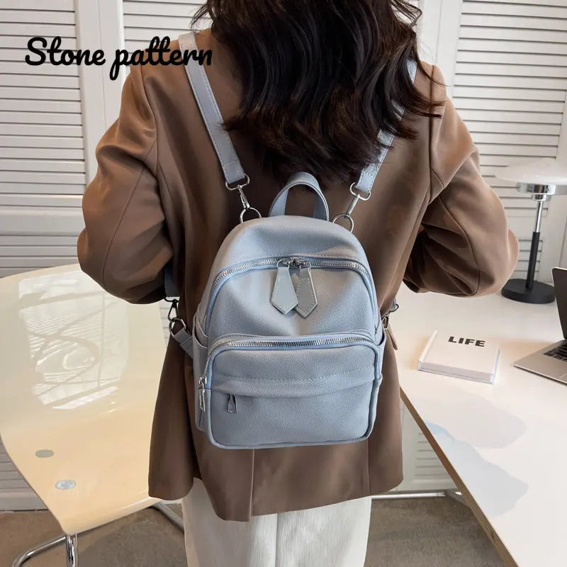Stone Pattern PU Leather Backpack Women Travel Book Bag Girls
