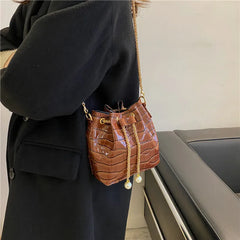 Stone-Patterned Lacquer Portable Bucket Bag