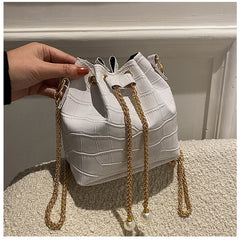 Stone-Patterned Lacquer Portable Bucket Bag