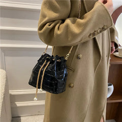 Stone-Patterned Lacquer Portable Bucket Bag