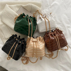 Stone-Patterned Lacquer Portable Bucket Bag
