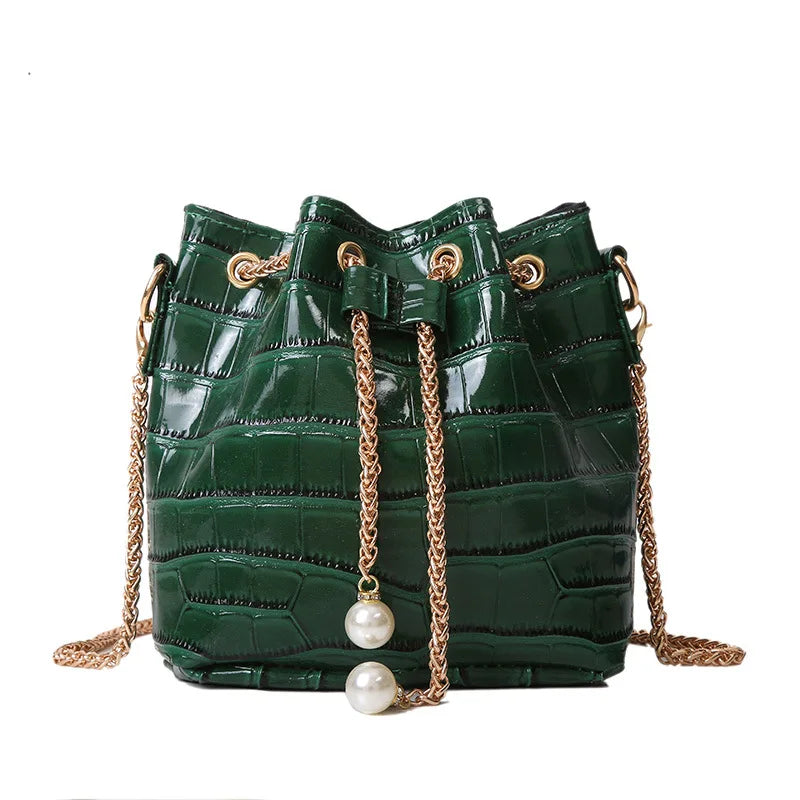Stone-Patterned Lacquer Portable Bucket Bag