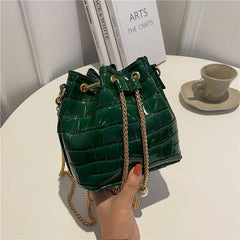 Stone-Patterned Lacquer Portable Bucket Bag