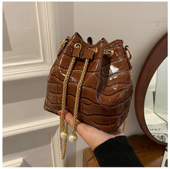 Stone-Patterned Lacquer Portable Bucket Bag