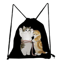Shark Cat Print Travel Shoes Bag Drawstring Backpack