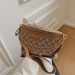 Canvas Crossbody Bag Plaid Pattern Fanny Pack for Women Chain Waist Pack