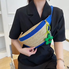 Straw Bag Beach Women Waist Bag Pack Purse Casual Large Phone Belt Bag Pouch
