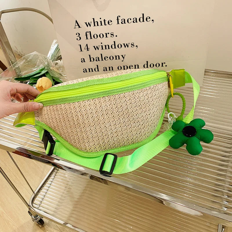 Straw Bag Beach Women Waist Bag Pack Purse Casual Large Phone Belt Bag Pouch