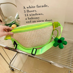 Straw Bag Beach Women Waist Bag Pack Purse Casual Large Phone Belt Bag Pouch