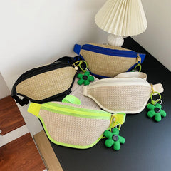 Straw Bag Beach Women Waist Bag Pack Purse Casual Large Phone Belt Bag Pouch