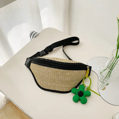 Straw Bag Beach Women Waist Bag Pack Purse Casual Large Phone Belt Bag Pouch