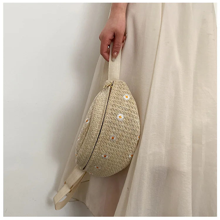 Straw Beach Bag Women Waist Pack Purse Large Phone Belt Pouch