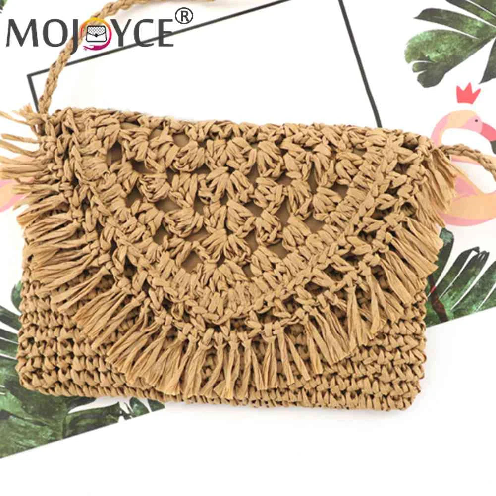 Tassel Beach Bags Rattan Woven Handbags Shoulder Crossbody Clutch