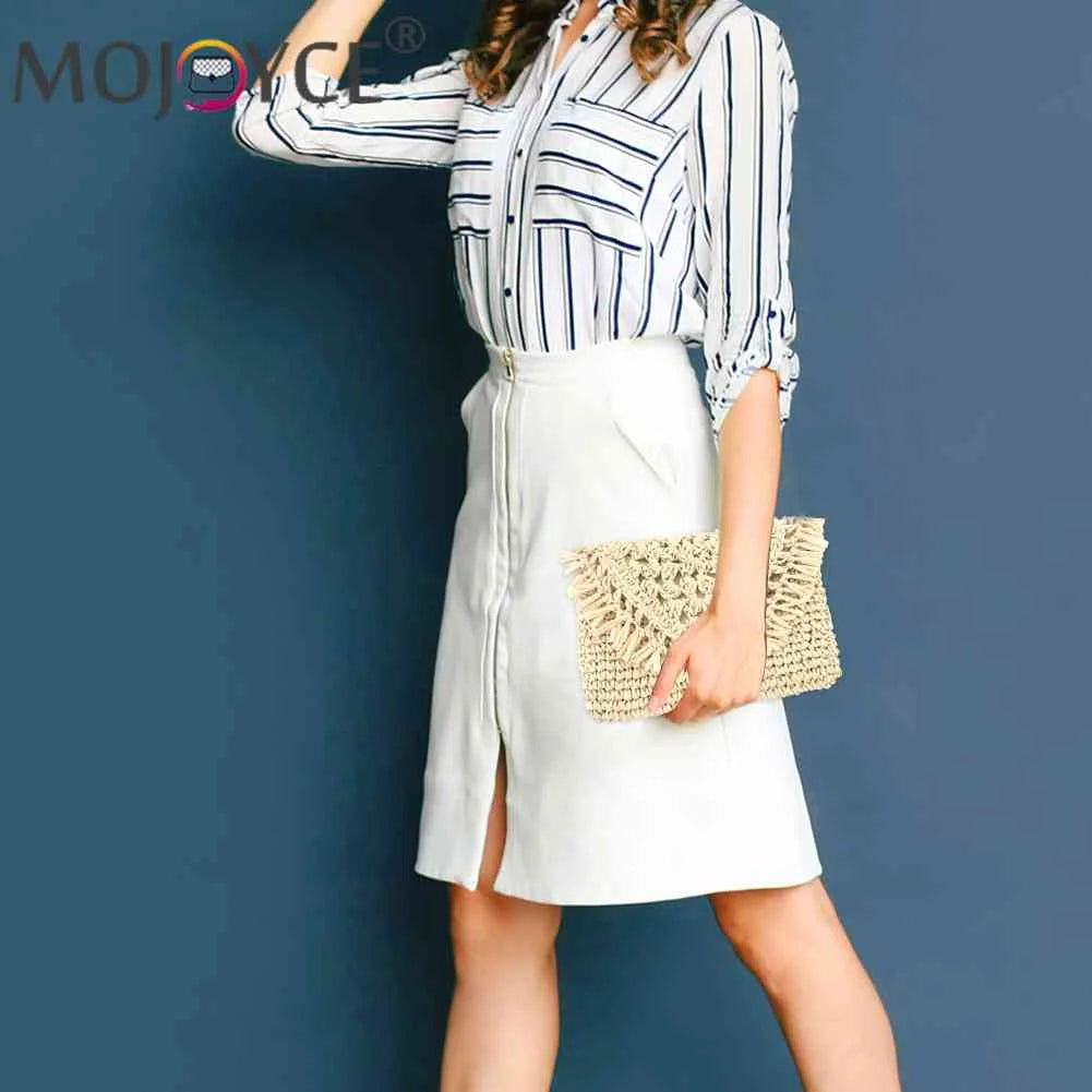 Tassel Beach Bags Rattan Woven Handbags Shoulder Crossbody Clutch
