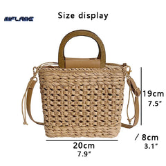 Straw Tote Bag with Wooden Handle for Beach