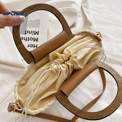 Straw Tote Bag with Wooden Handle for Beach